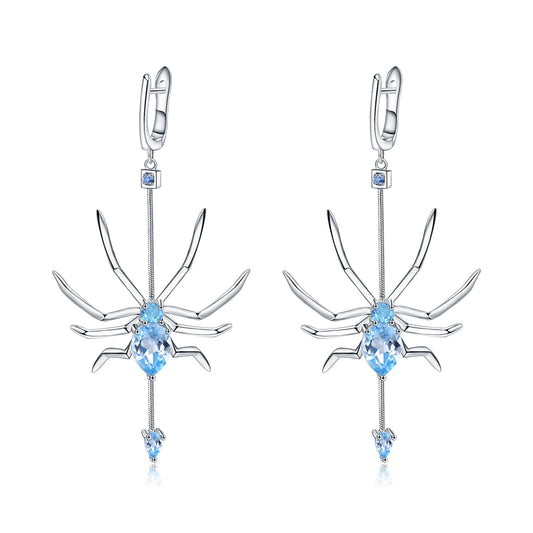 Boucles d'oreilles en topaze naturelle en argent sterling S925, design araignée, boucles d'oreilles pendantes