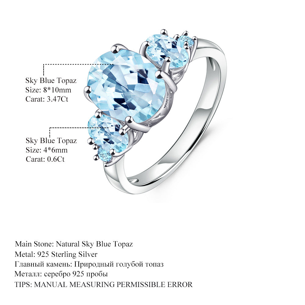 Natural Topaz sterling silver gem ring s925 silver inlaid natural colorful ring.