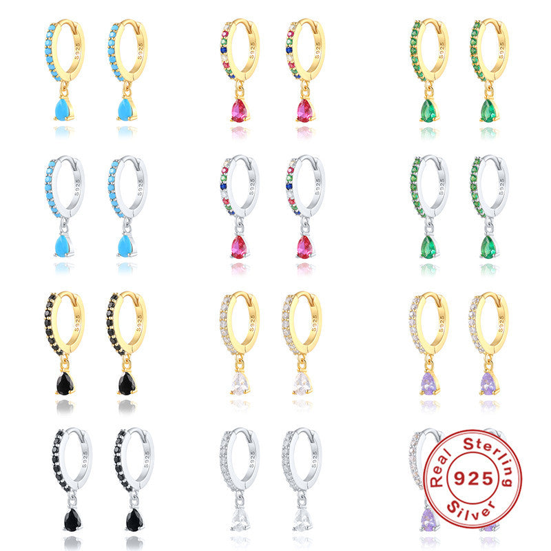 Pendientes colgantes de diamantes en plata de ley S925 con diamantes de colores elegantes