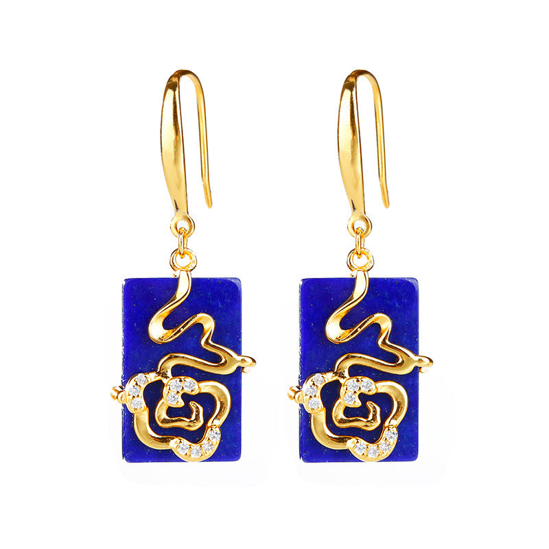 Boucles d'oreilles lapis-lazuli incrustées en argent sterling S925, avec tempérament, à la mode