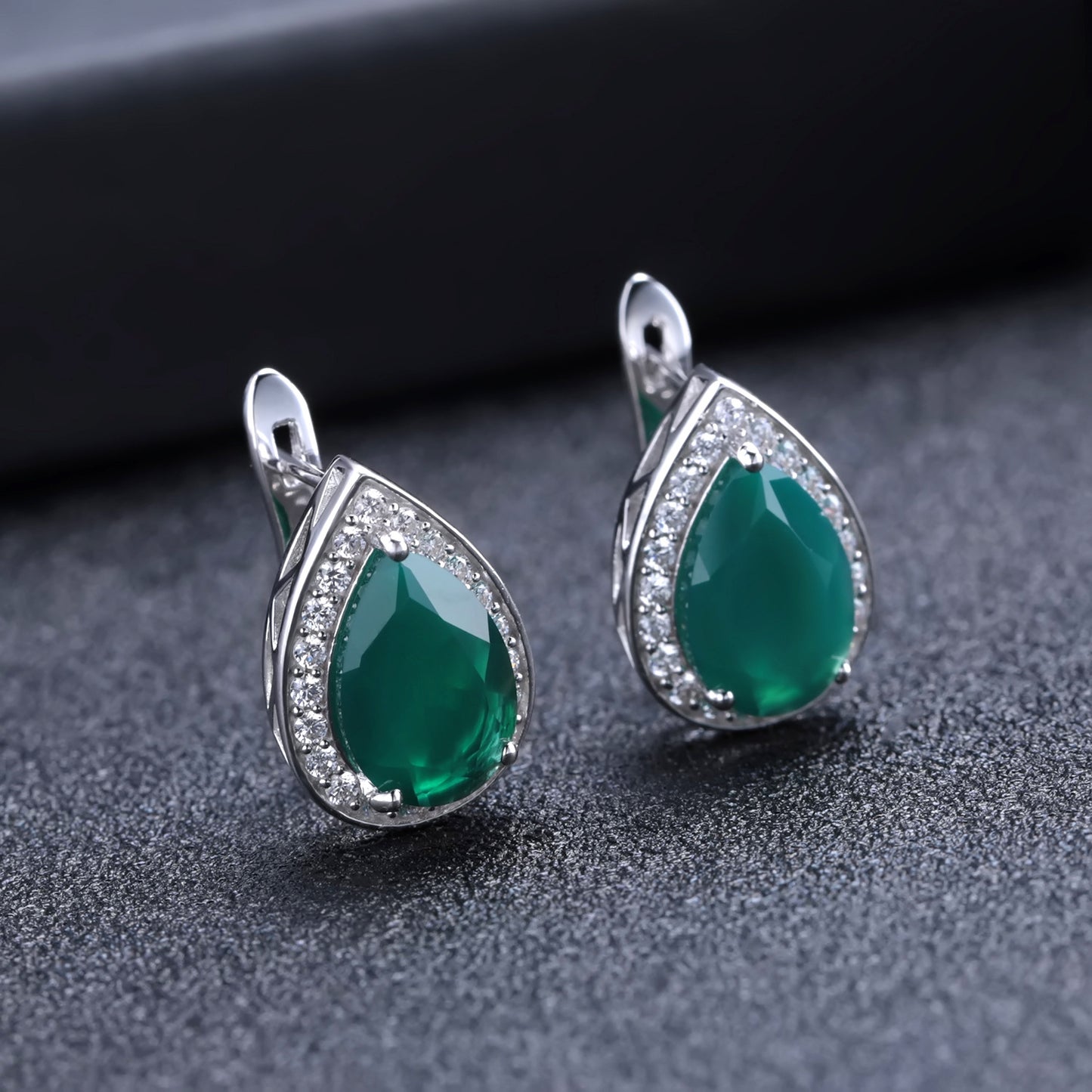 Natural stone earrings s925 silver inlaid green agate earrings drop pear-shaped gemstone earrings