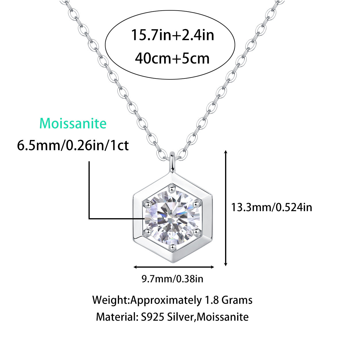 S925 Silver Necklace Mosonite Geometric Pendant Fashion Collar Chain Accessories