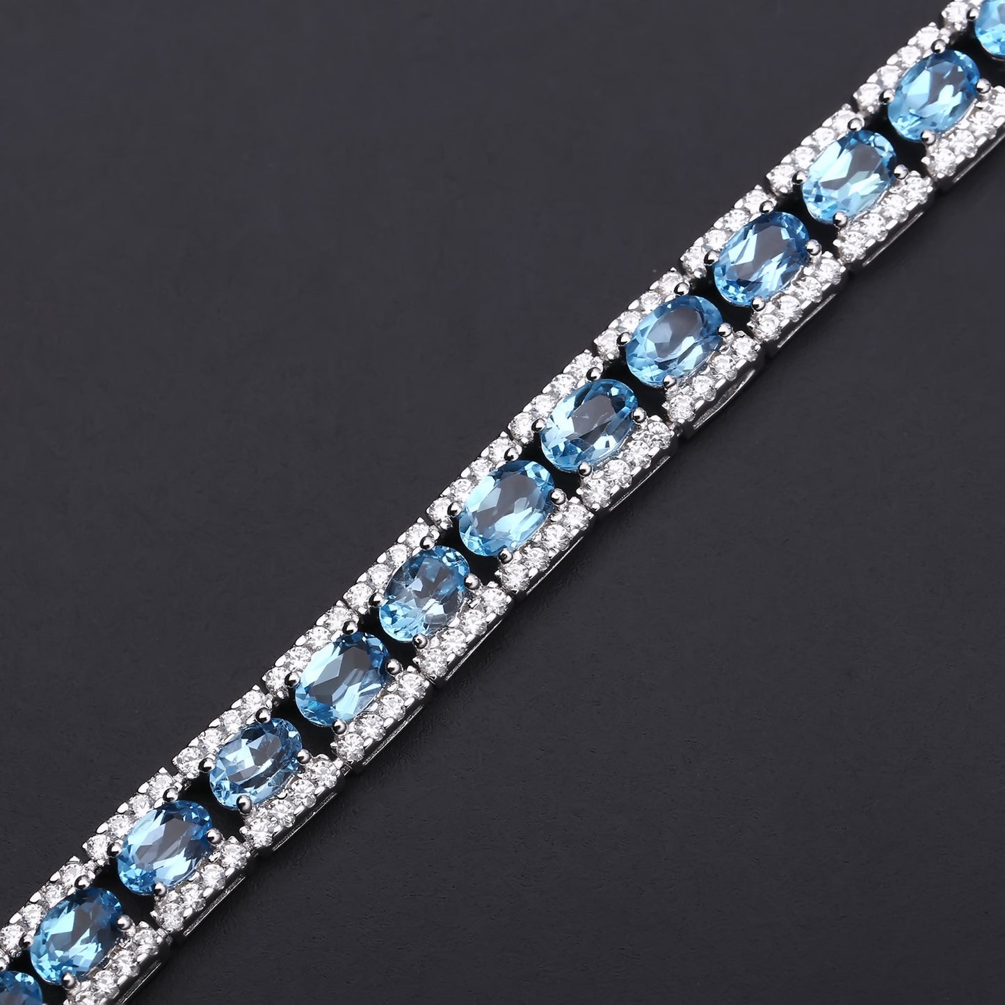 Bracelet en topaze bleue suisse naturelle pour femme, bracelet de luxe en argent S925 incrusté de trésors naturels colorés