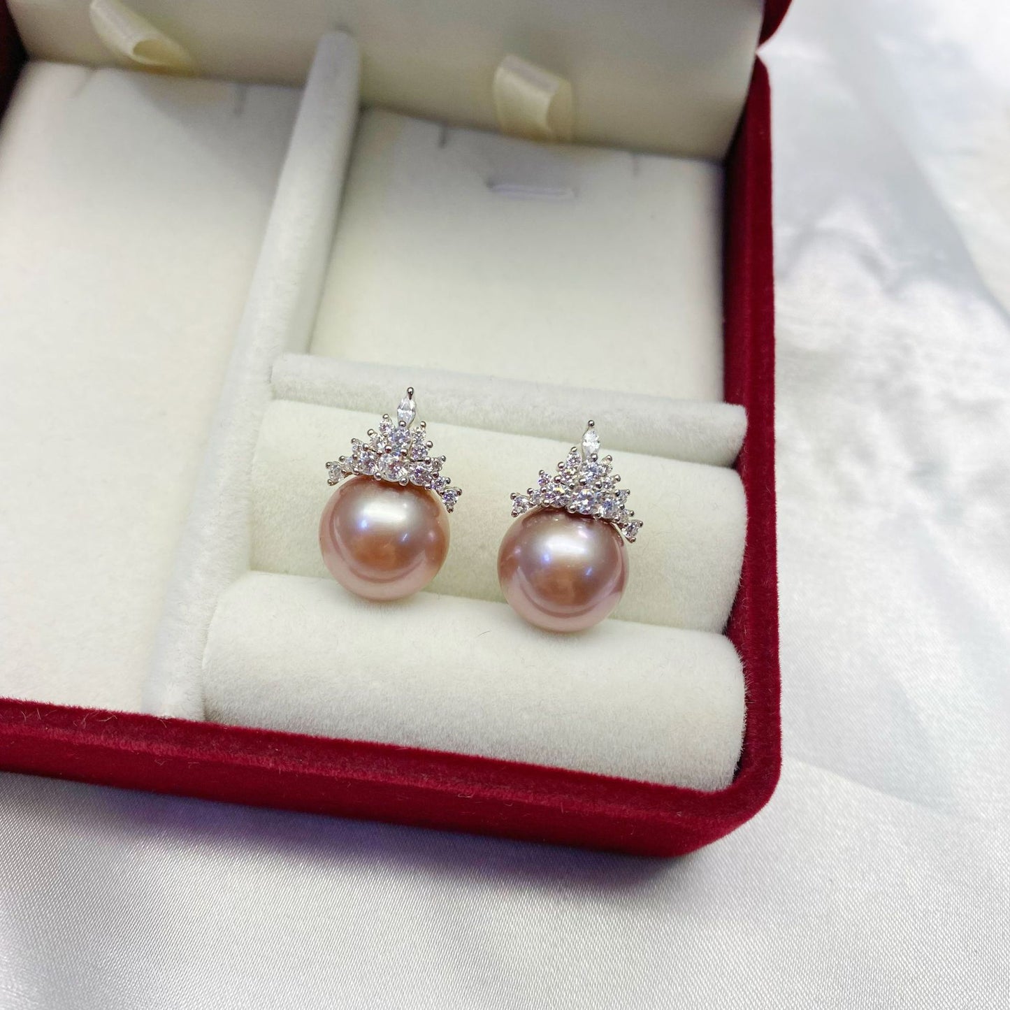 [DF] Conjunto de moda Reina de Hielo: colgante y pendientes de perlas de agua dulce grandes en plata S925 