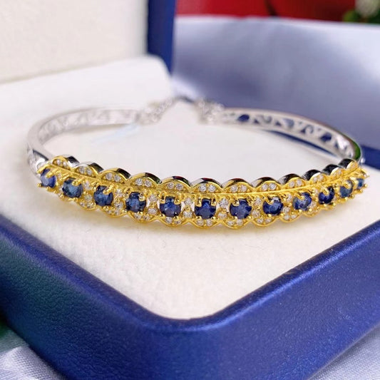 Natural sapphire bracelet set with S925 silver bracelet for women