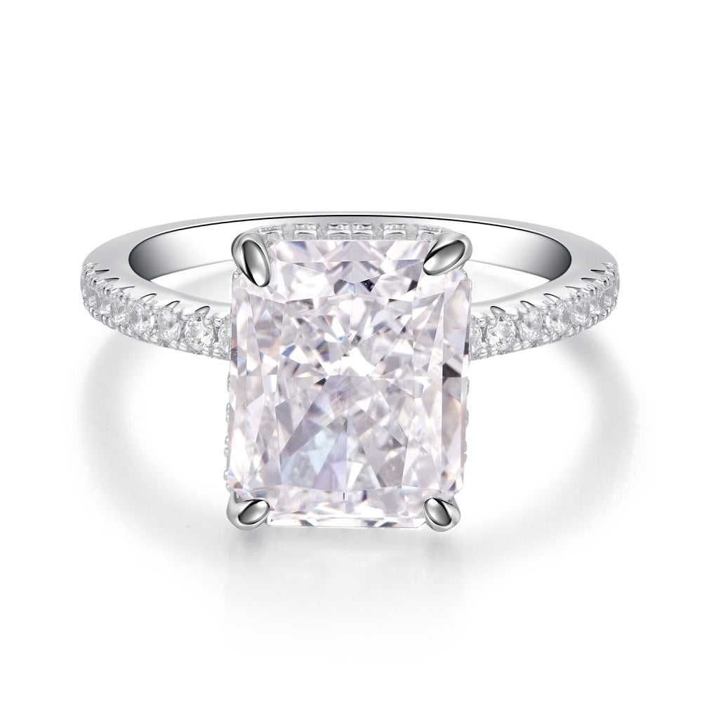 Bague en argent sterling S925 avec diamant à haute teneur en carbone, coupe fleur de glace, pierre précieuse colorée en Zircon