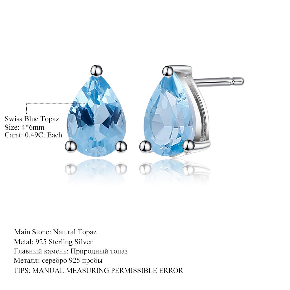 Natural Topaz Pear shaped Earrings s925 Silver Natural Colorful Treasure Earrings Earrings