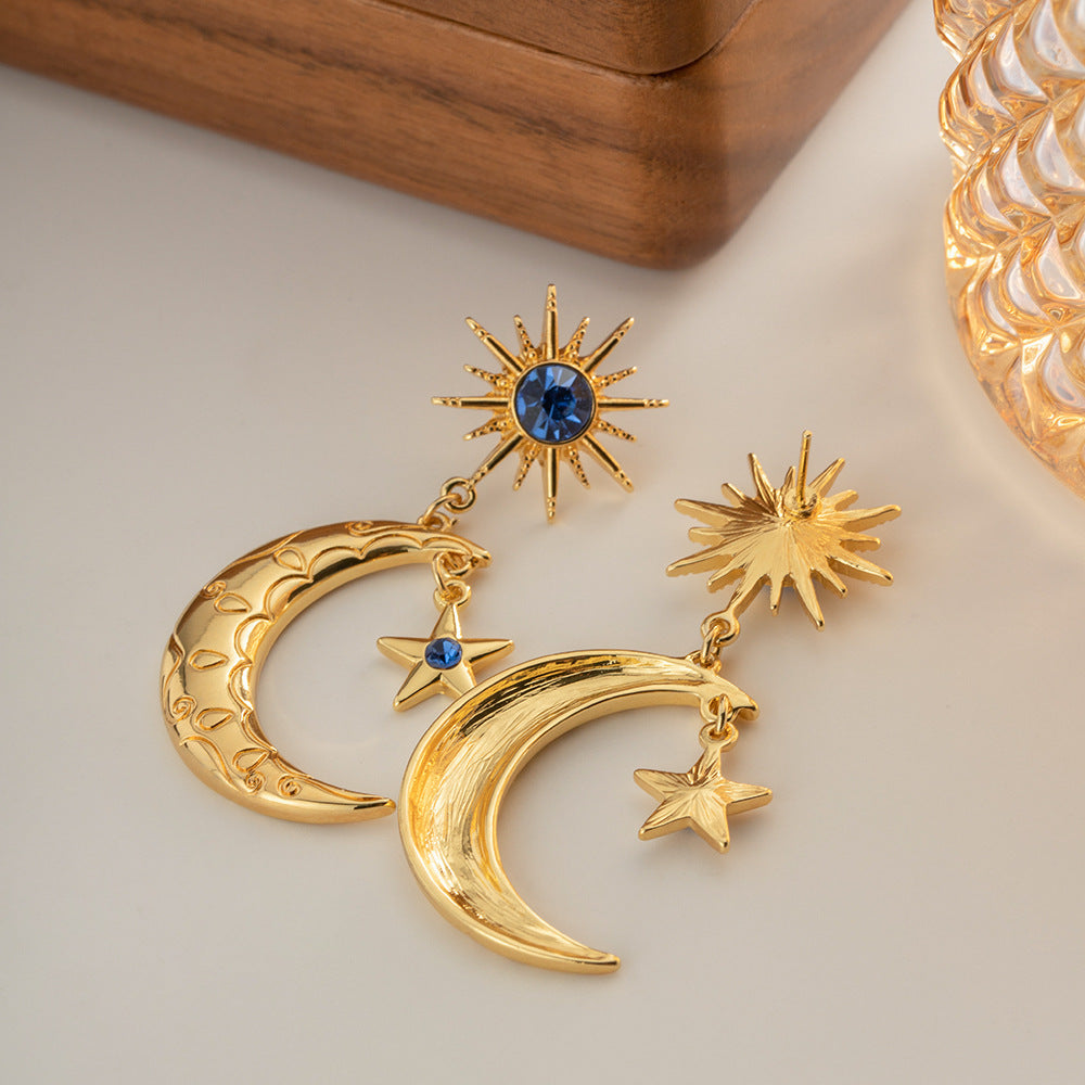 [DF]Chic Retro Hong Kong Style Moon and Star Earrings