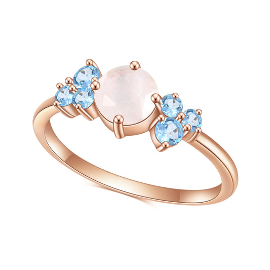 S925 sterling silver inlaid natural moonstone ring Fashionable and light luxury temperament rose gold ring