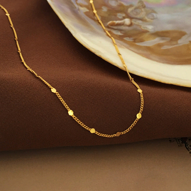 [DF]Copper plated real gold vintage fashion simple plain chain necklace personality luxury sense thin necklace trend collarbone chain