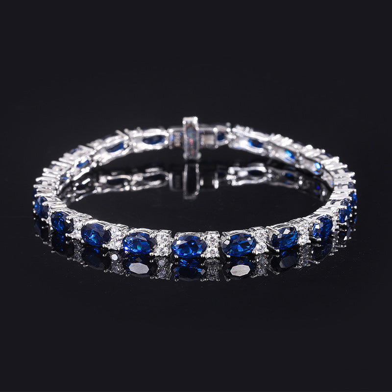 S925 Full body Silver Simulation Colorful Treasure Dan Shaped Precision Craft Luxury Inlaid Women's Bracelet Main Stone 4 * 6