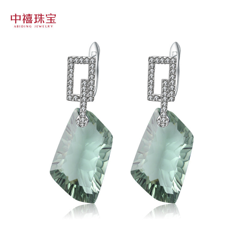 S925 Silver Green Amethyst Earrings Set with Irregular Large Gemstone Colorful Treasure Earrings and Earrings