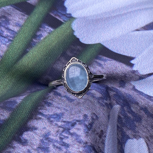 Anillo de aguamarina con incrustaciones de plata s925, joyería antigua vintage