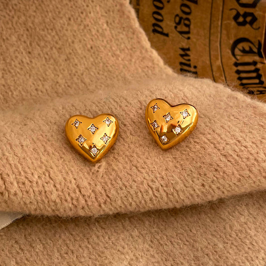 [DF]Pendientes con forma de corazón japoneses coreanos de aguja de plata S925 bañados en cobre y oro genuino con aretes de circonitas simples y elegantes para mujeres