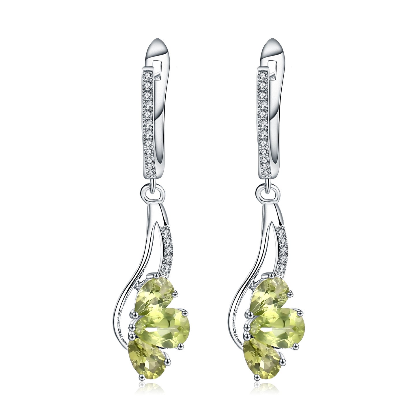 Boucles d'oreilles en olivine naturelle au design tendance en argent sterling s925 incrusté de boucles d'oreilles colorées naturelles