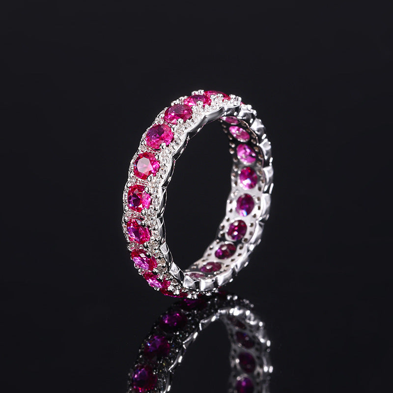 S925 Full body Silver Simulated Colorful Treasure Pairing for Women's Retro Texture Diamond Set Ring