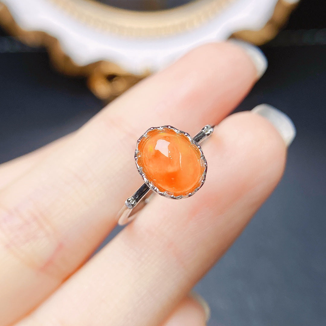 Natural Fire Opal Ring S925 silver set main stone 6*8 selling