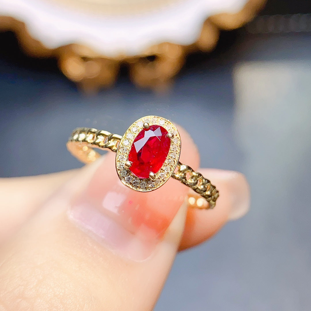 Natural ruby ring 18K gold set main stone 4*6 selling