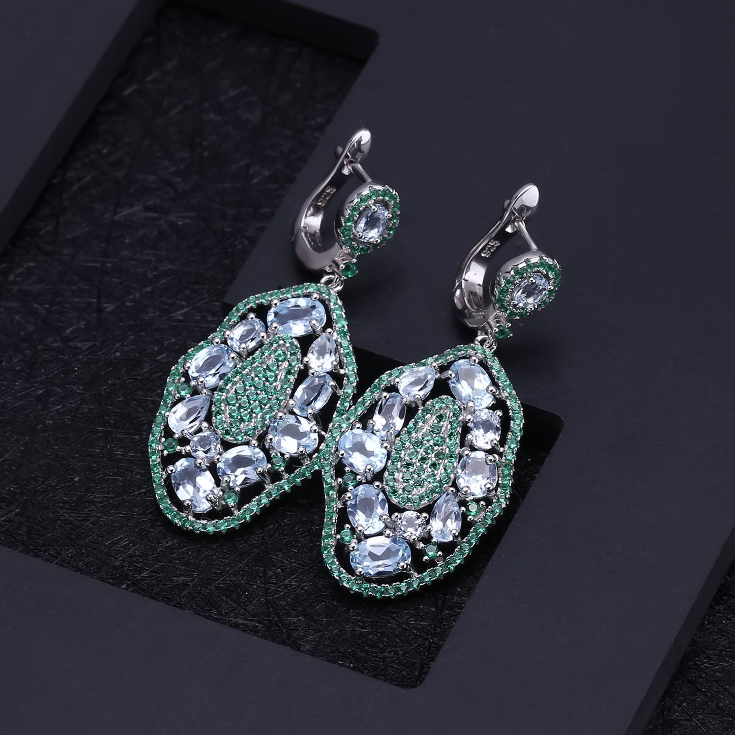 Boucles d'oreilles en pierres précieuses rétro de luxe en argent s925 incrusté de topaze naturelle