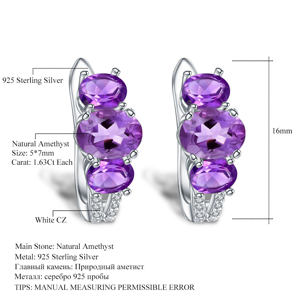 Natural Amethyst Earrings s925 Silver Inlaid with Natural Colorful Treasure Earrings