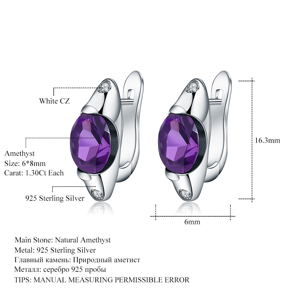 Fashionable and minimalist natural stone earrings s925 silver inlaid colored gemstone earrings and earrings