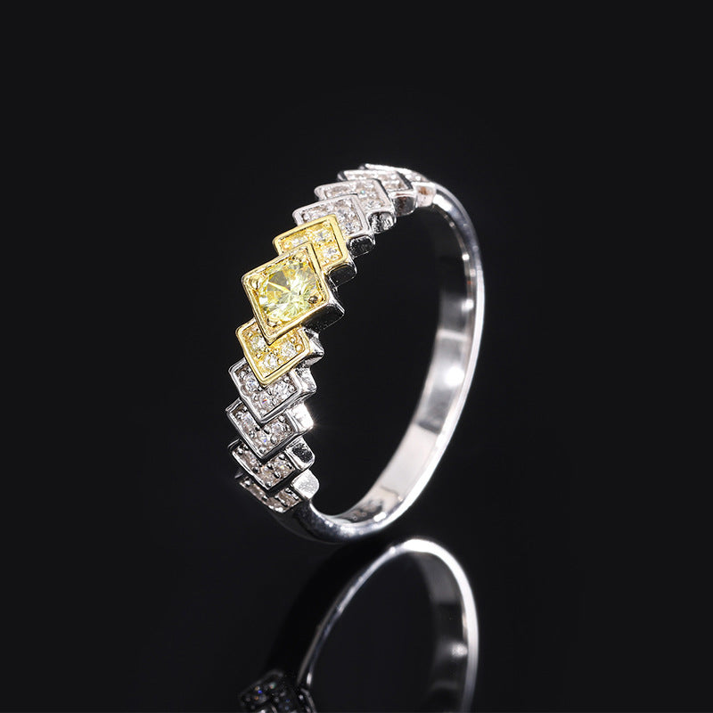 S925 all-over silver hot sale artificial yellow diamond set diamond row ring everyday ring