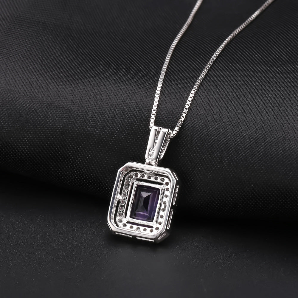 Luxurious natural stone Topaz silver pendant inlaid with 925 silver crystal necklace pendant