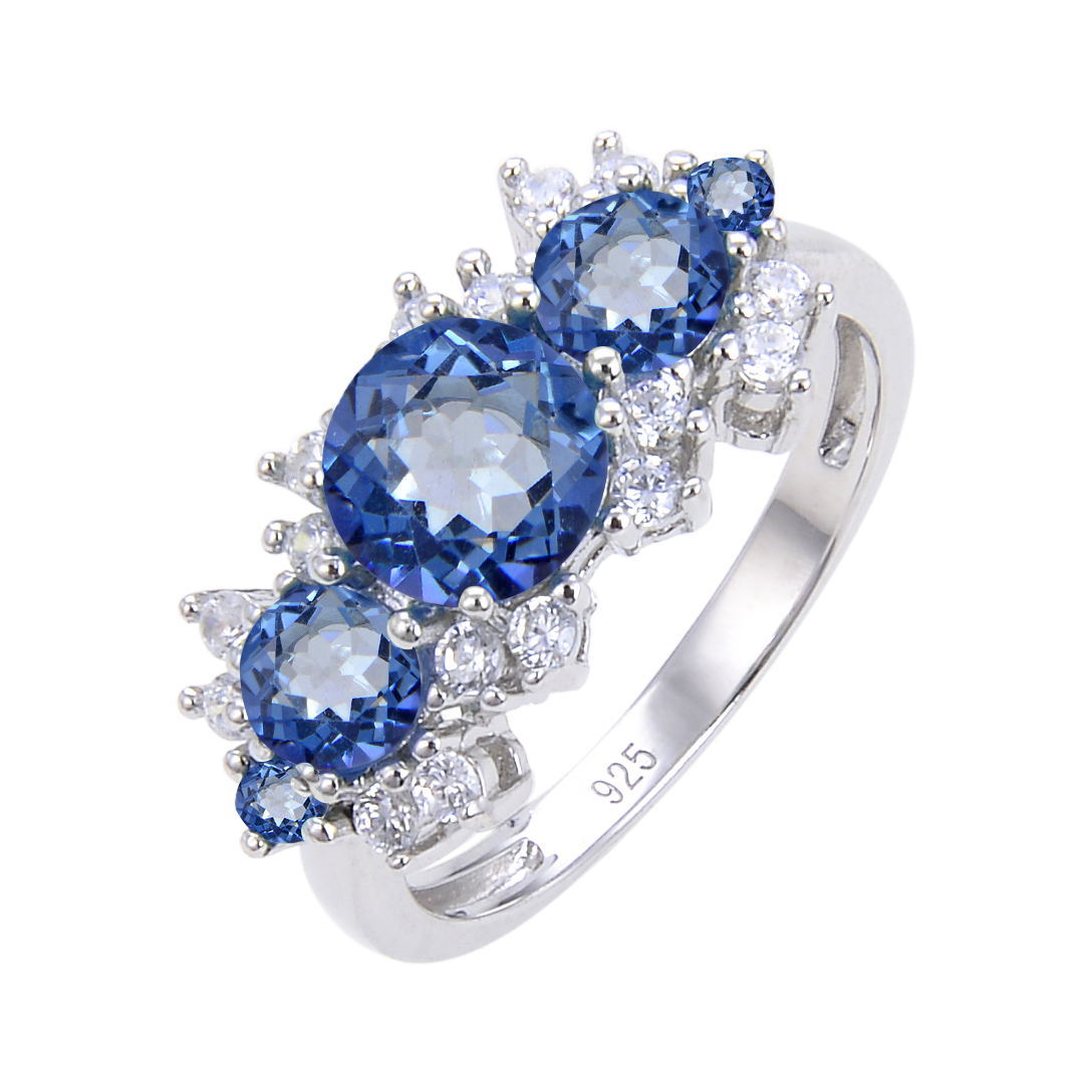 Natural stone ring female retro s925 silver inlaid gem ring