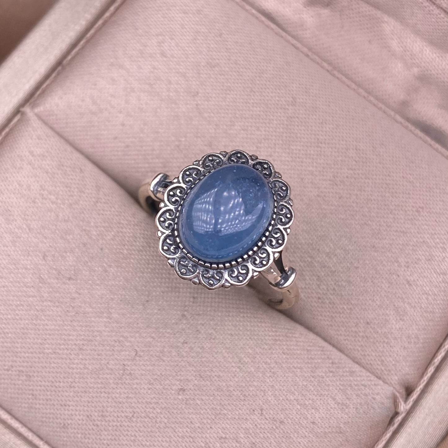 Bague aigue-marine en argent s925 incrusté, pièce à main en cristal Vintage