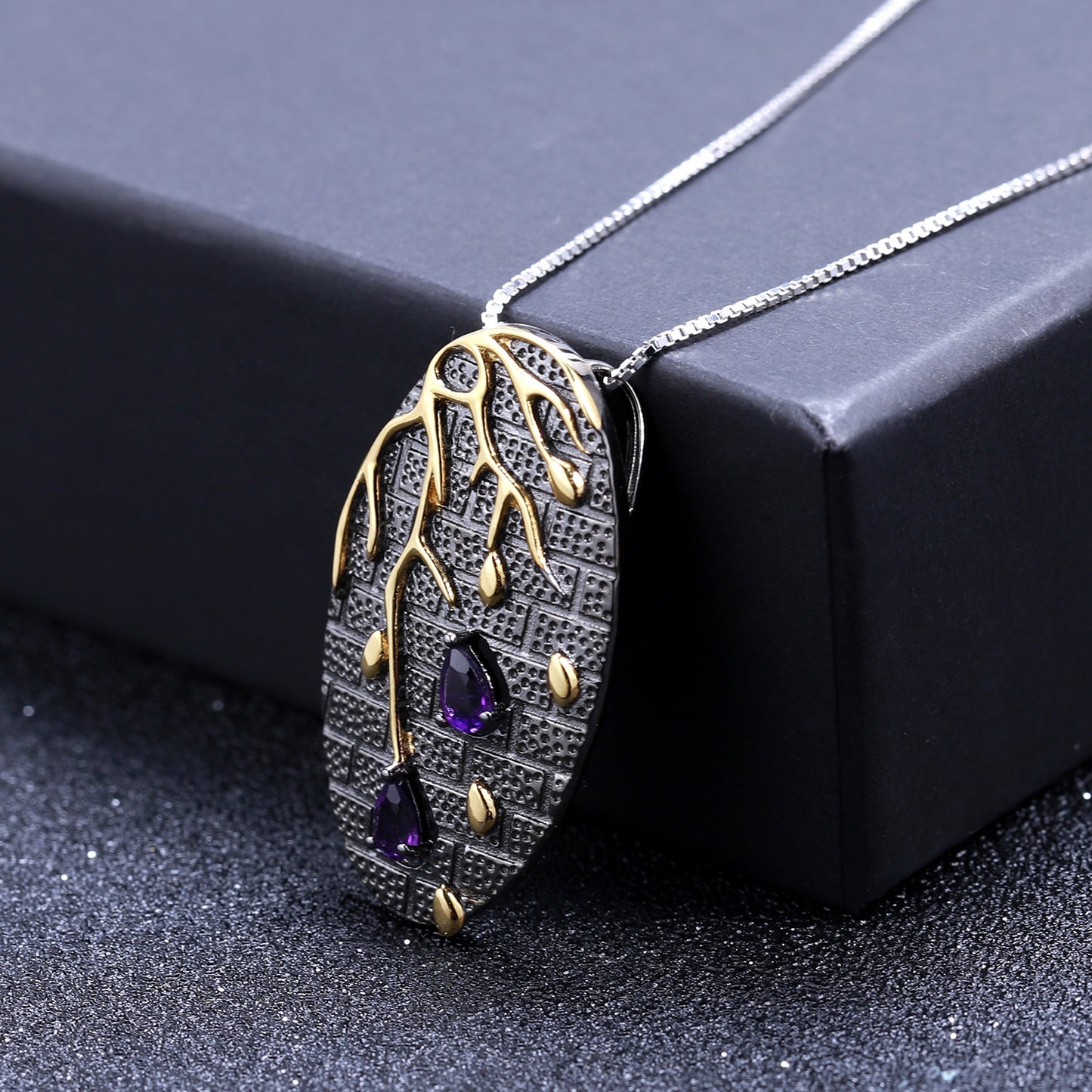 S925 sterling silver natural amethyst necklace pendant