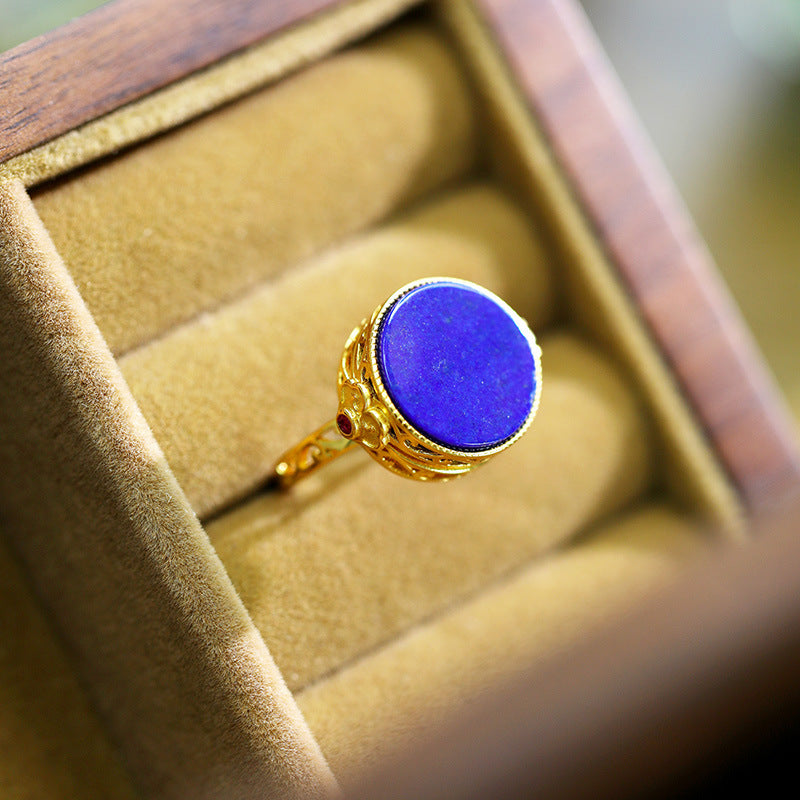 S925 Lapis Lazuli medallion opening ring