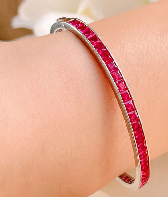 S925 Full body Silver Simulated Colorful Treasure Retro Oval Bracelet Fashion and Elegance Light Luxury Jewelry Girl