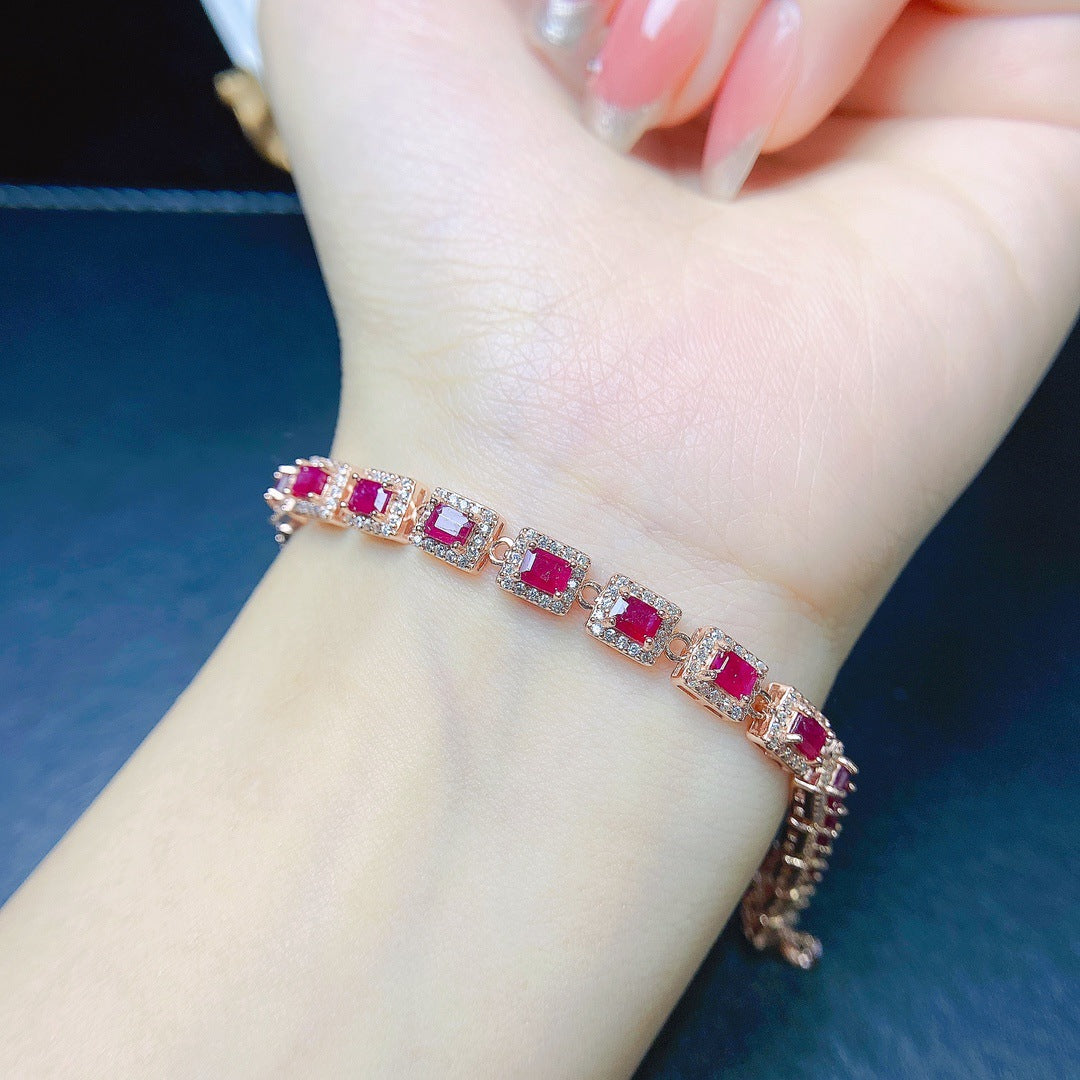 Natural ruby bracelet S925 silver inlaid main stone 3*4 sales