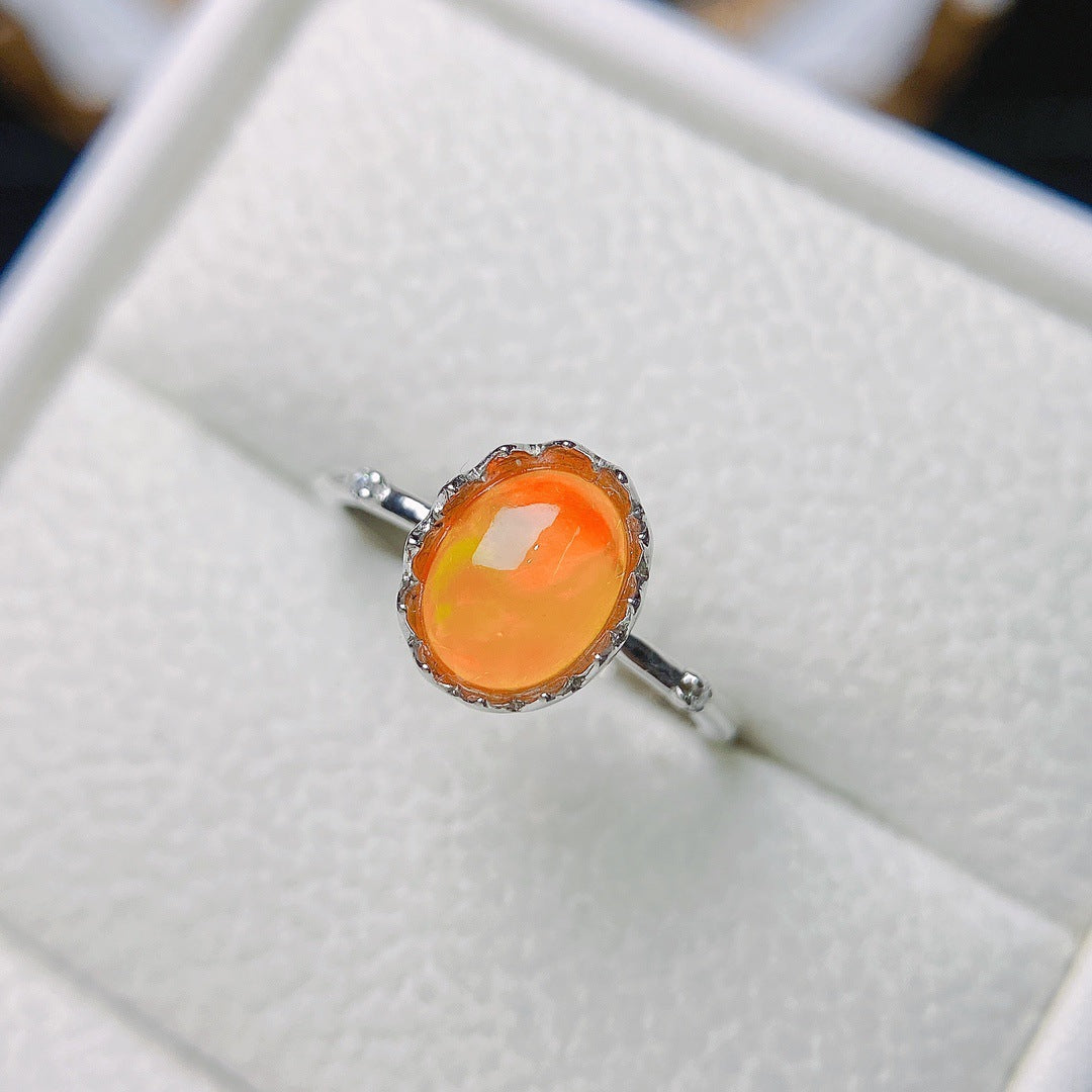 Natural Fire Opal Ring S925 silver set main stone 6*8 selling