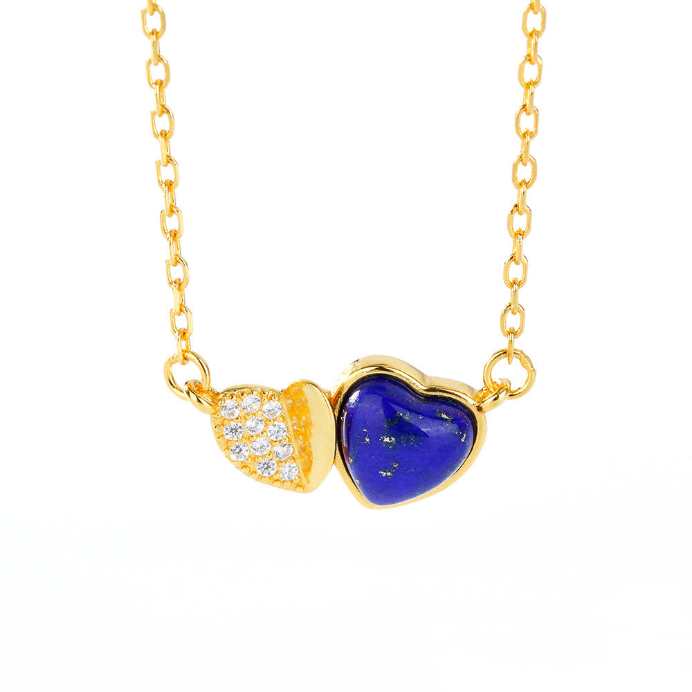 Collar con colgante de amor de piedra de oro azul y ágata roja del sur con incrustaciones de oro y plata 925