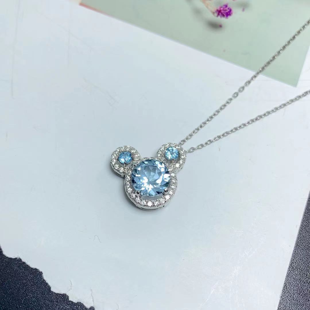 Natural blue Topaz Mickey Mouse pendant 925 silver