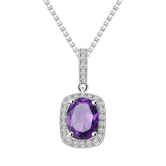 Natural Colorful Treasure Pure Silver Necklace S925 Silver Inlaid Natural Amethyst Necklace Pendant