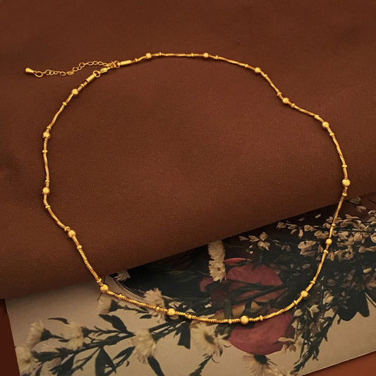 [DF]Copper Plated True Gold Chain Beaded Necklace with a Simple and Fashionable Style, New Neckchain Personality, Small Crowd Collar Chain, Female