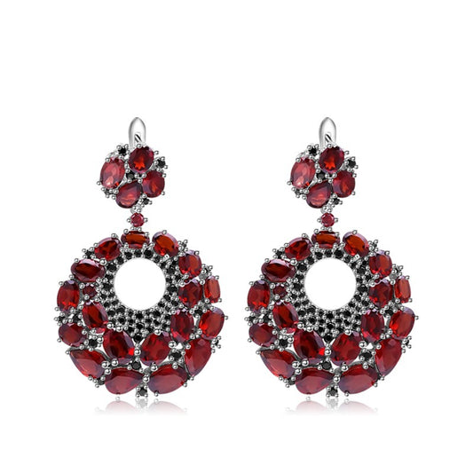 Boucles d'oreilles en grenat naturel et boucles d'oreilles en argent s925 incrustées de trésors naturels colorés