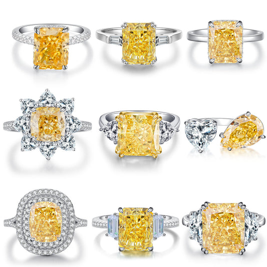 Bague de mariage en argent pur S925, diamant jaune, fleur de glace, Zircon 8A, pour femmes