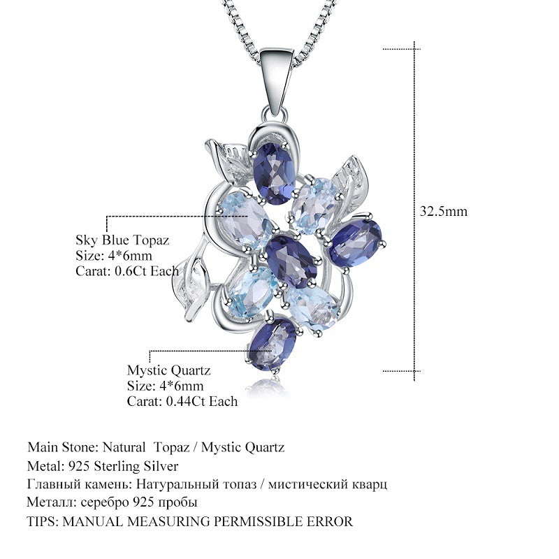 Topaz pendant with natural colored gemstones inlaid with s925 silver necklace pendant