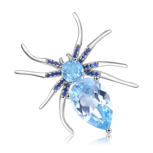 Insect series designer's high-end brooch spider design s925 sterling silver natural color treasure topaz brooch