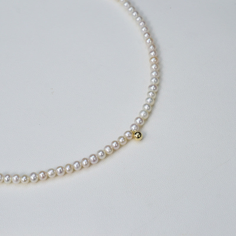 [DF]Elegant Luminescence: Round Freshwater Akoya Pearl Necklace - 18k Collarbone Sweater Chain