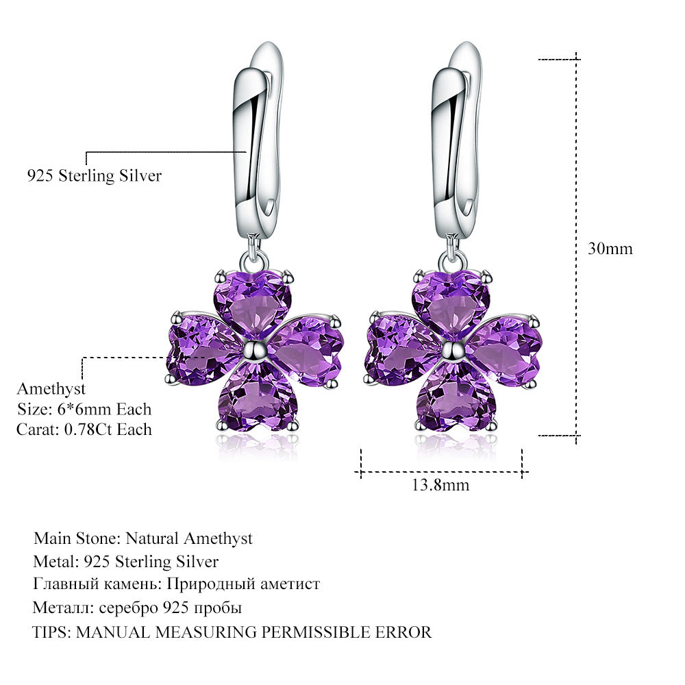 Boucles d'oreilles avancées en améthyste naturelle, style d'amour, boucles d'oreilles en argent s925 incrustées de pierres précieuses