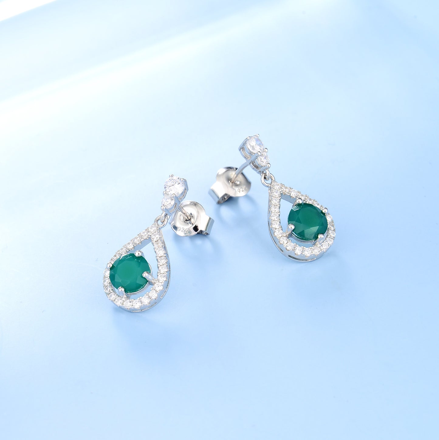 Boucles d'oreilles et clous d'oreilles en argent s925 avec pierres précieuses en agate verte et trésors colorés naturels