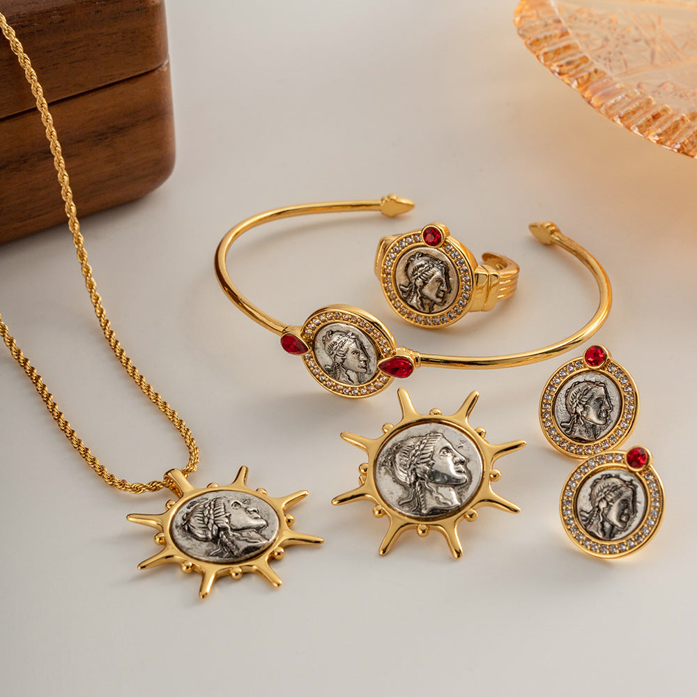 [DF] Conjunto de joyas con monedas en relieve de inspiración francesa vintage