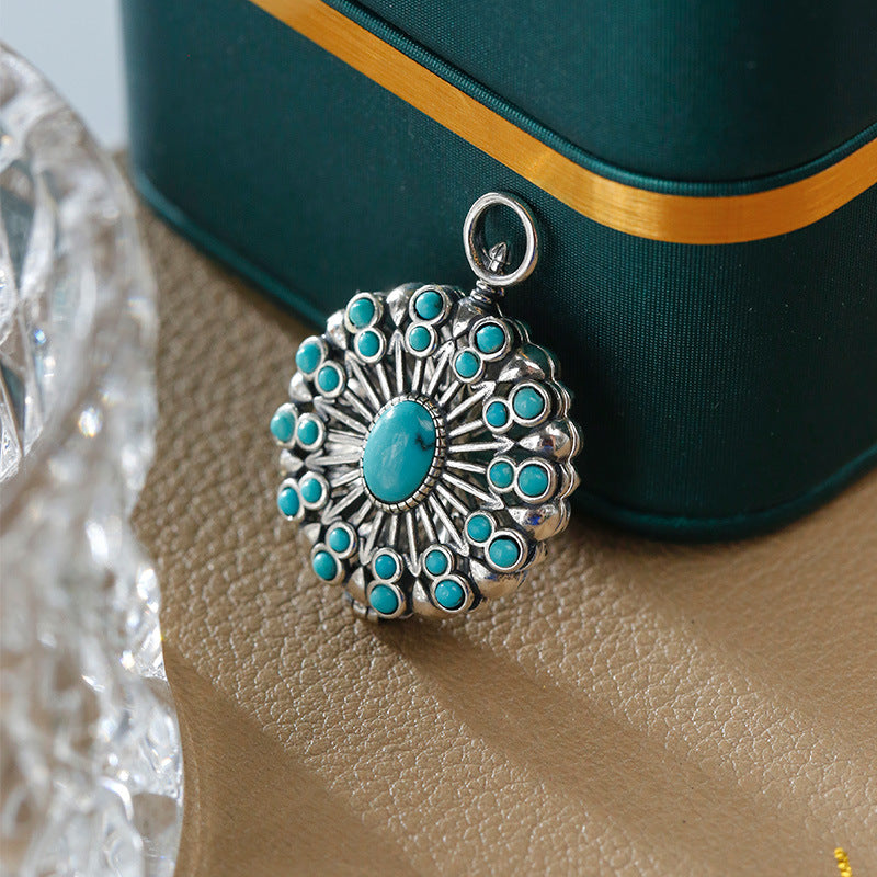 S925 silver inlaid turquoise pendant, niche, high-end, light luxury, exquisite pendant