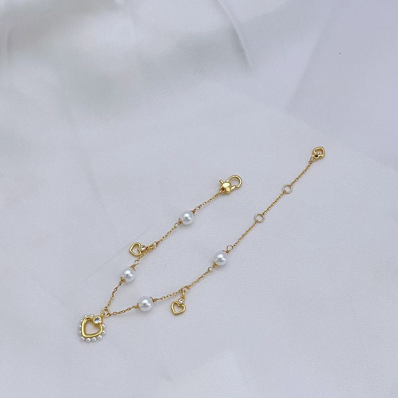 [DF]New European and American fashion niche design, trendy brand gold-plated inlaid pearls, peach heart, elegant temperament, adjustable