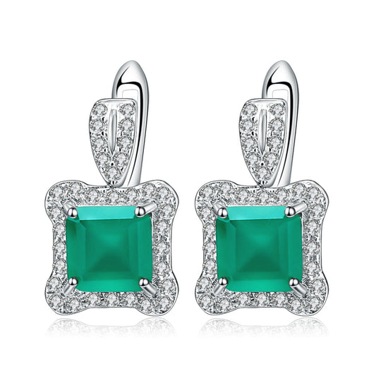 Boucles d'oreilles tempérament en pierre naturelle agate verte petit parfum boucles d'oreilles en cristal de pierres précieuses colorées incrustées d'argent s925