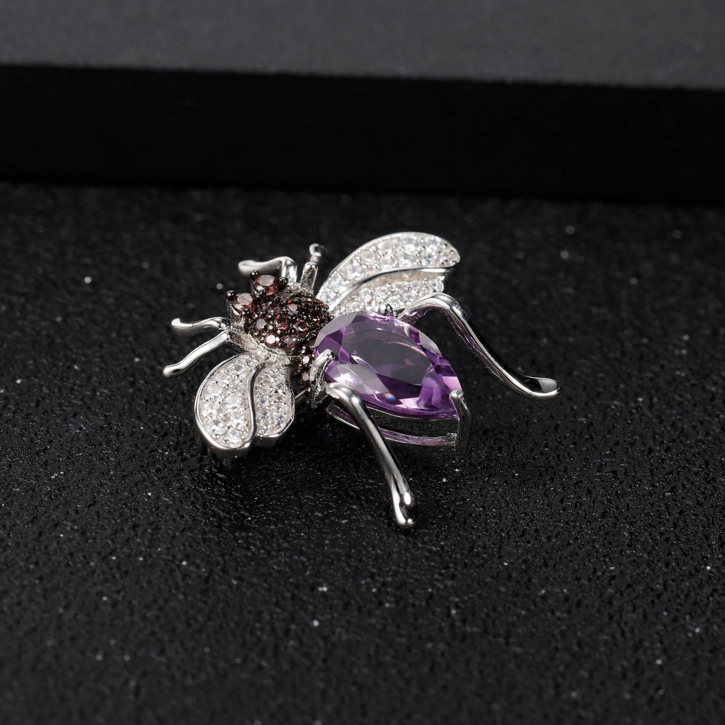 Natural amethyst designer brooch insect design s925 sterling silver inlaid with natural color treasure brooch